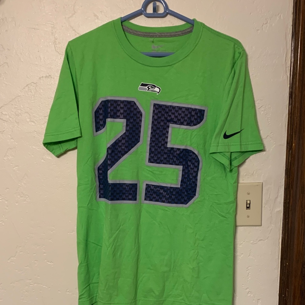 Nike Green and Blue Men's Seahawks Richard Sherman Shirt
